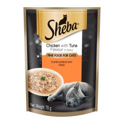SHEBA CAT FOOD POUCH CHICKEN & TUNA IN GRAVY 70G