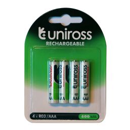 UNIROSS BATTERY RECHARGEABLE AAA 600 MAH 4 PACK